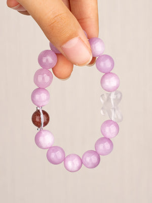 SENLLY Blush Daydream - Beaded Stretch Bracelet with Natural Kunzite, Clear Quartz & Strawberry Quartz, Handcrafted Natural Stone Jewelry for Calm, Love & Emotional Harmony