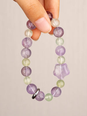 SENLLY Lavender Glow - Beaded Stretch Bracelet with Natural Lavender Amethyst & Prehnite, Handcrafted Natural Stone Jewelry for Calm, Harmony & Emotional Clarity