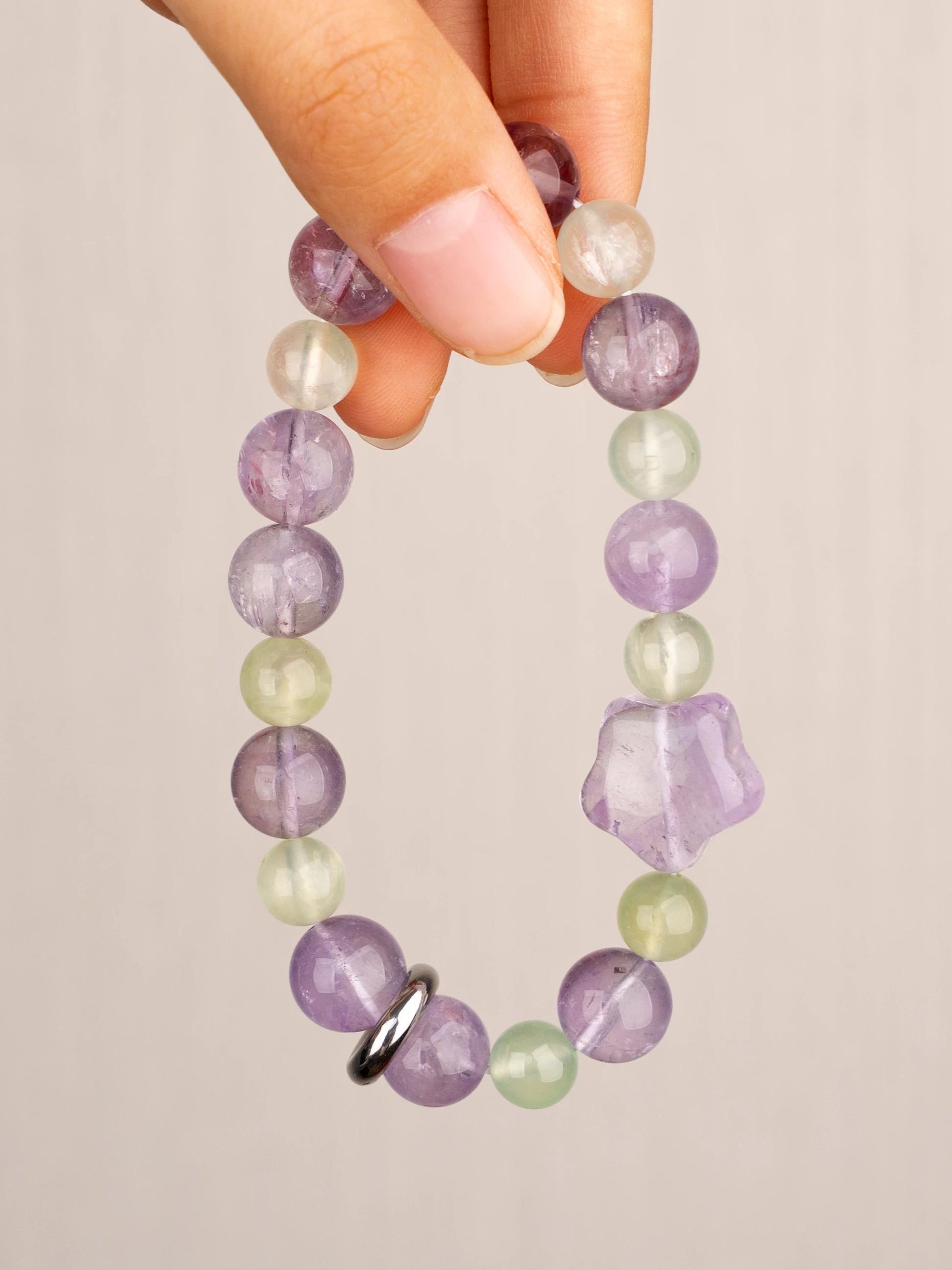 SENLLY Lavender Glow - Beaded Stretch Bracelet with Natural Lavender Amethyst & Prehnite, Handcrafted Natural Stone Jewelry for Calm, Harmony & Emotional Clarity