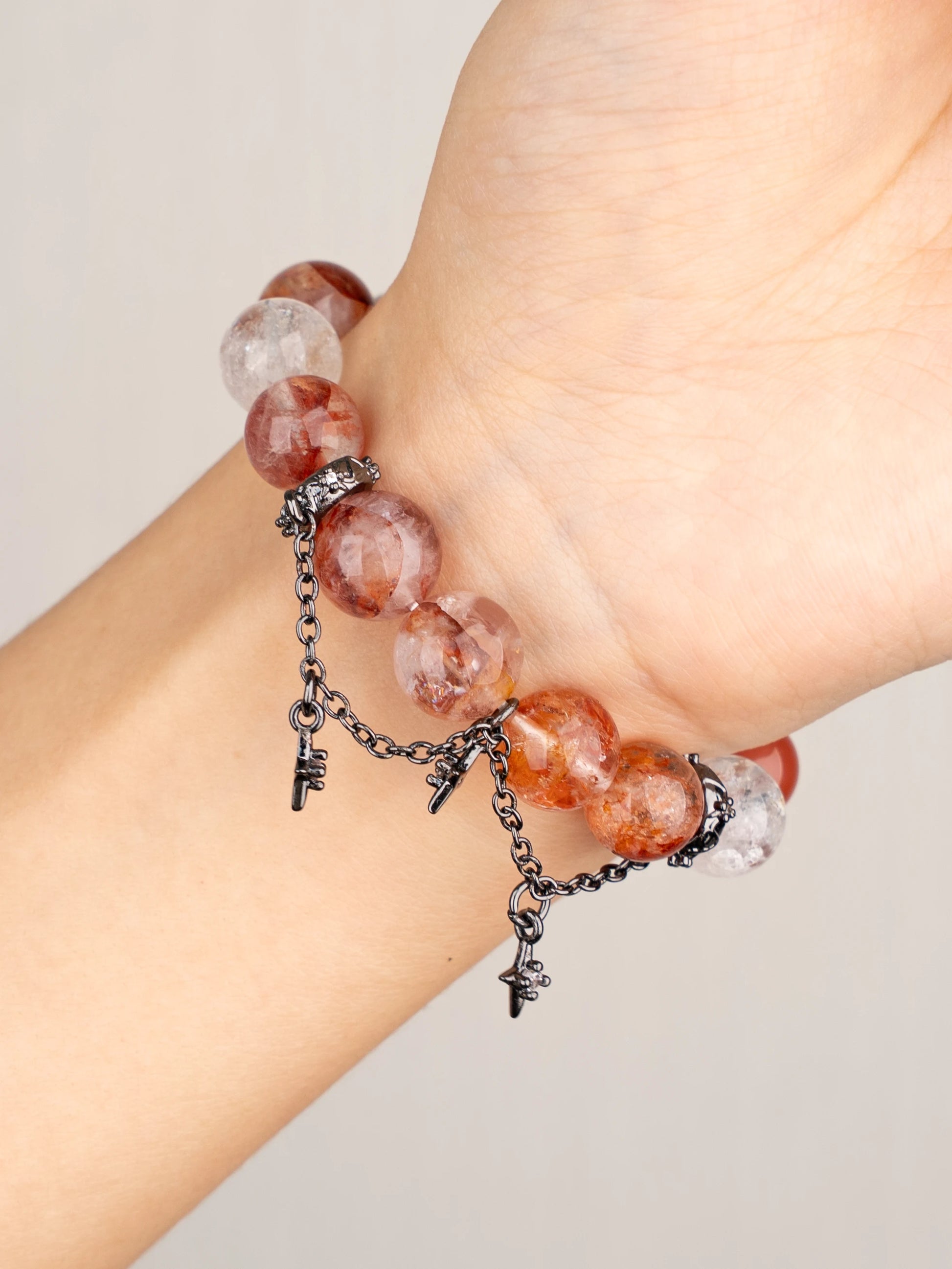 SENLLY Crimson Nova - Beaded Stretch Bracelet with Natural Red Hematoid Quartz, Azeztulite & South Red Agate, Handcrafted Natural Stone Jewelry for Energy, Confidence & Emotional Strength