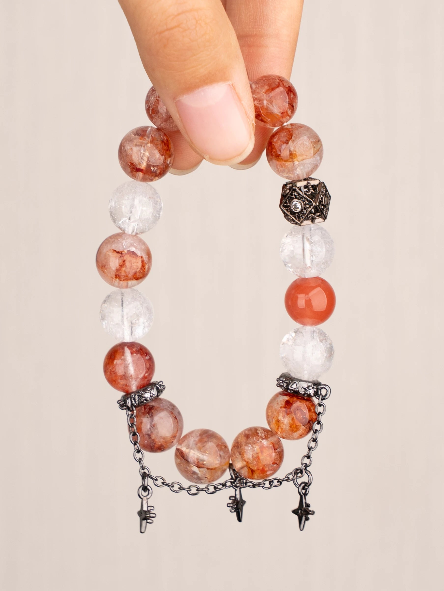 SENLLY Crimson Nova - Beaded Stretch Bracelet with Natural Red Hematoid Quartz, Azeztulite & South Red Agate, Handcrafted Natural Stone Jewelry for Energy, Confidence & Emotional Strength