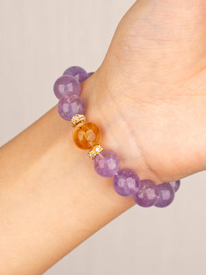 SENLLY Lavender Dawn Glow - Beaded Bracelet with Natural Lavender Amethyst, Citrine & White Agate, Handcrafted Natural Stone Jewelry for Calm, Balance & Gentle Radiance