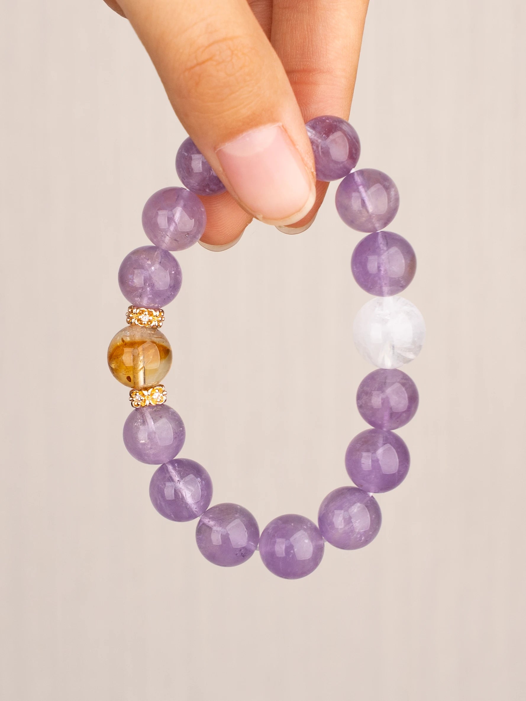 SENLLY Lavender Dawn Glow - Beaded Bracelet with Natural Lavender Amethyst, Citrine & White Agate, Handcrafted Natural Stone Jewelry for Calm, Balance & Gentle Radiance