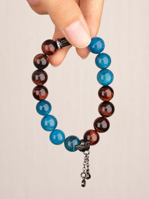 SENLLY Crimson Tide - Beaded Stretch Bracelet with Natural Blue Apatite & Red Tiger Eye, Handcrafted Natural Stone Jewelry for Strength, Motivation & Focus