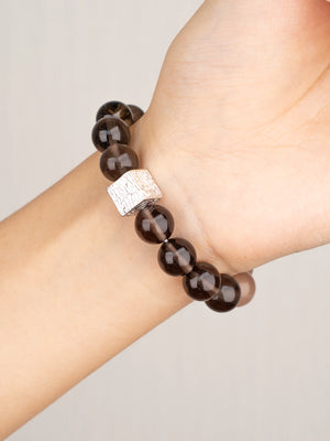 SENLLY Ember Balance - Beaded Stretch Bracelet with Natural Smoky Quartz, Sunstone & Silver Obsidian, Handcrafted Natural Stone Jewelry for Strength, Clarity & Grounding
