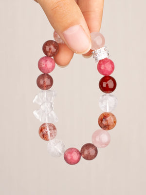 SENLLY Rosy Flutter - Beaded Stretch Bracelet with Natural Strawberry Quartz, Hematoid Quartz & Rose Quartz, Handcrafted Natural Stone Jewelry for Love, Clarity & Emotional Harmony
