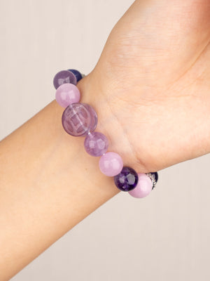 SENLLY Lavender Harmony - Beaded Stretch Bracelet with Natural Kunzite & Amethyst, Handcrafted Natural Stone Jewelry for Calm, Clarity & Emotional Balance