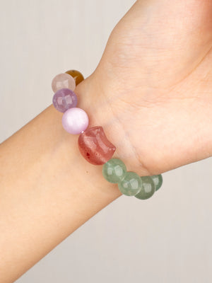 SENLLY Blossom Aura - Beaded Stretch Bracelet with Natural Strawberry Quartz, Kunzite & Green Strawberry Quartz, Handcrafted Natural Stone Jewelry for Love, Harmony & Emotional Clarity