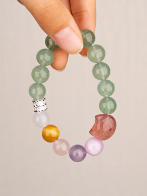 SENLLY Blossom Aura - Beaded Stretch Bracelet with Natural Strawberry Quartz, Kunzite & Green Strawberry Quartz, Handcrafted Natural Stone Jewelry for Love, Harmony & Emotional Clarity