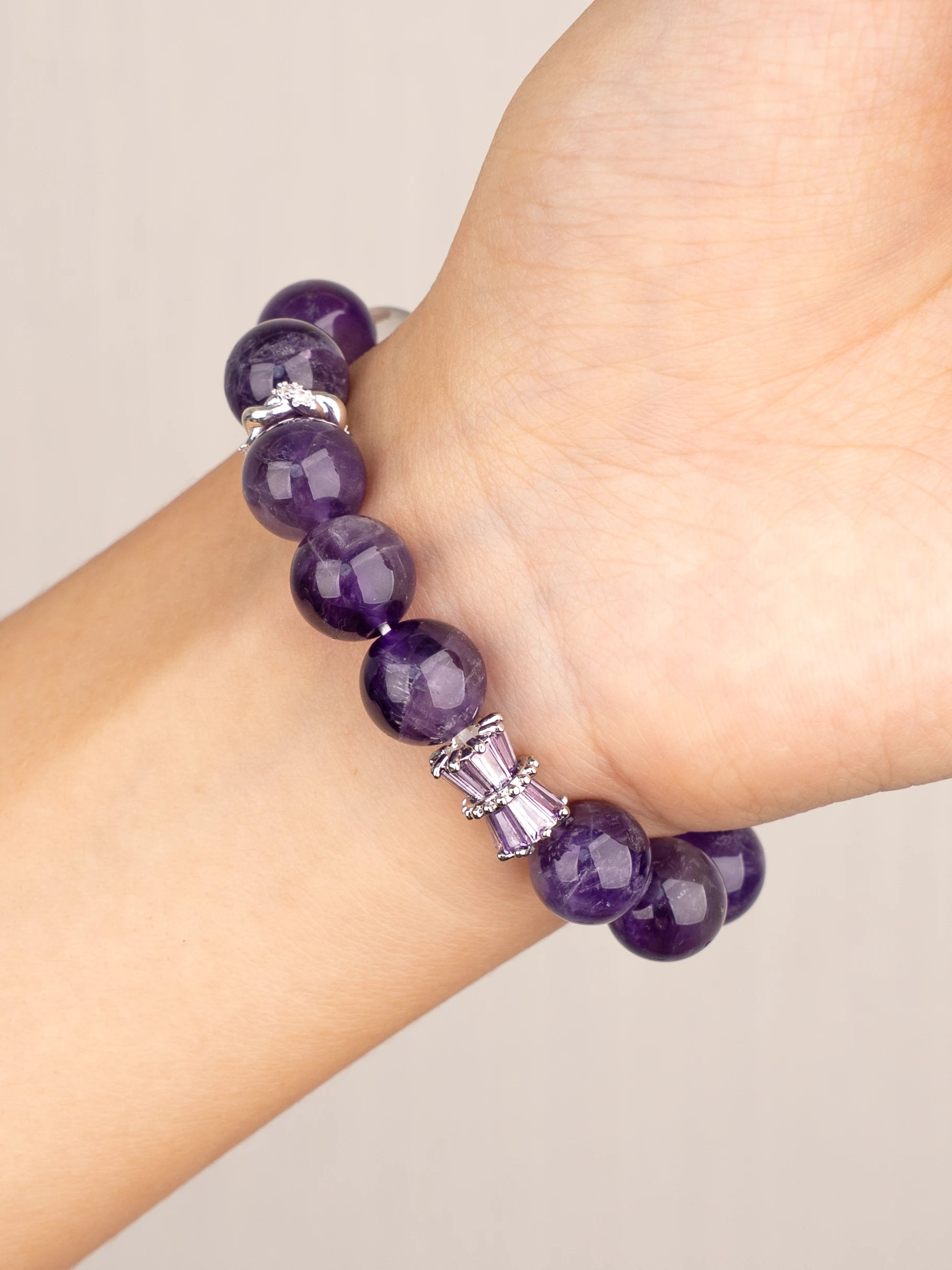 SENLLY Lavender Aura - Beaded Stretch Bracelet with Natural Amethyst, Clear Quartz & Pink Hematoid Quartz, Handcrafted Natural Stone Jewelry for Calm Clarity & Elegant Color Balance