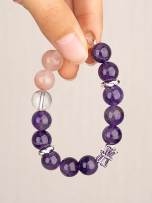 SENLLY Lavender Aura - Beaded Stretch Bracelet with Natural Amethyst, Clear Quartz & Pink Hematoid Quartz, Handcrafted Natural Stone Jewelry for Calm Clarity & Elegant Color Balance