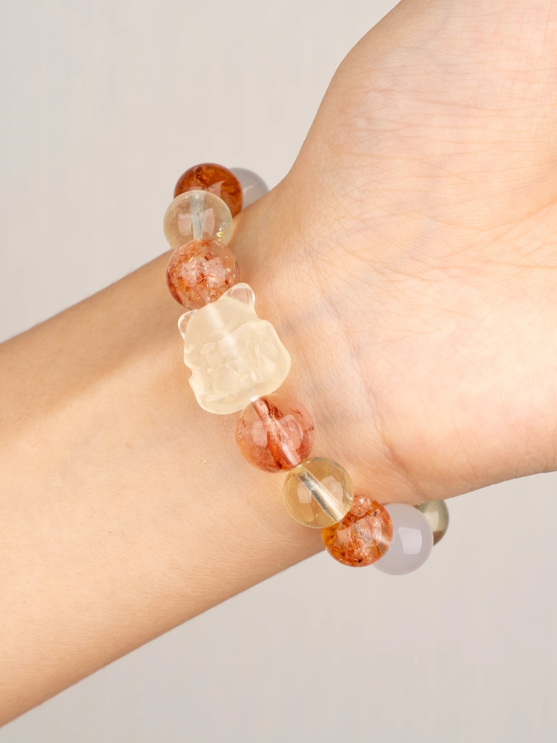 SENLLY Ember Harmony - Beaded Stretch Bracelet with Natural Red Hematoid Quartz, Citrine & White Agate, Handcrafted Natural Stone Jewelry for Vitality, Positivity & Balance