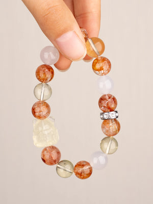 SENLLY Ember Harmony - Beaded Stretch Bracelet with Natural Red Hematoid Quartz, Citrine & White Agate, Handcrafted Natural Stone Jewelry for Vitality, Positivity & Balance