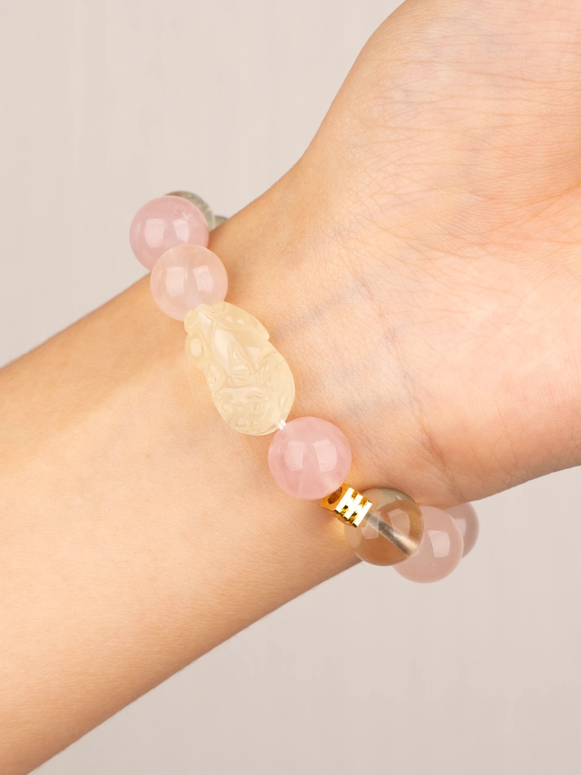 SENLLY Blossom Fortune - Beaded Stretch Bracelet with Rose Quartz, Lemon Quartz & Pixiu Citrine, Handmade Natural Stone Jewelry for Luck, Harmony & Positive Energy