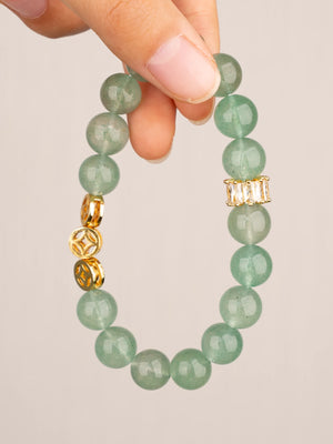 SENLLY Green Serenity - Beaded Stretch Bracelet with Green Strawberry Quartz, Handmade Natural Stone Jewelry for Calm, Renewal & Gentle Balance