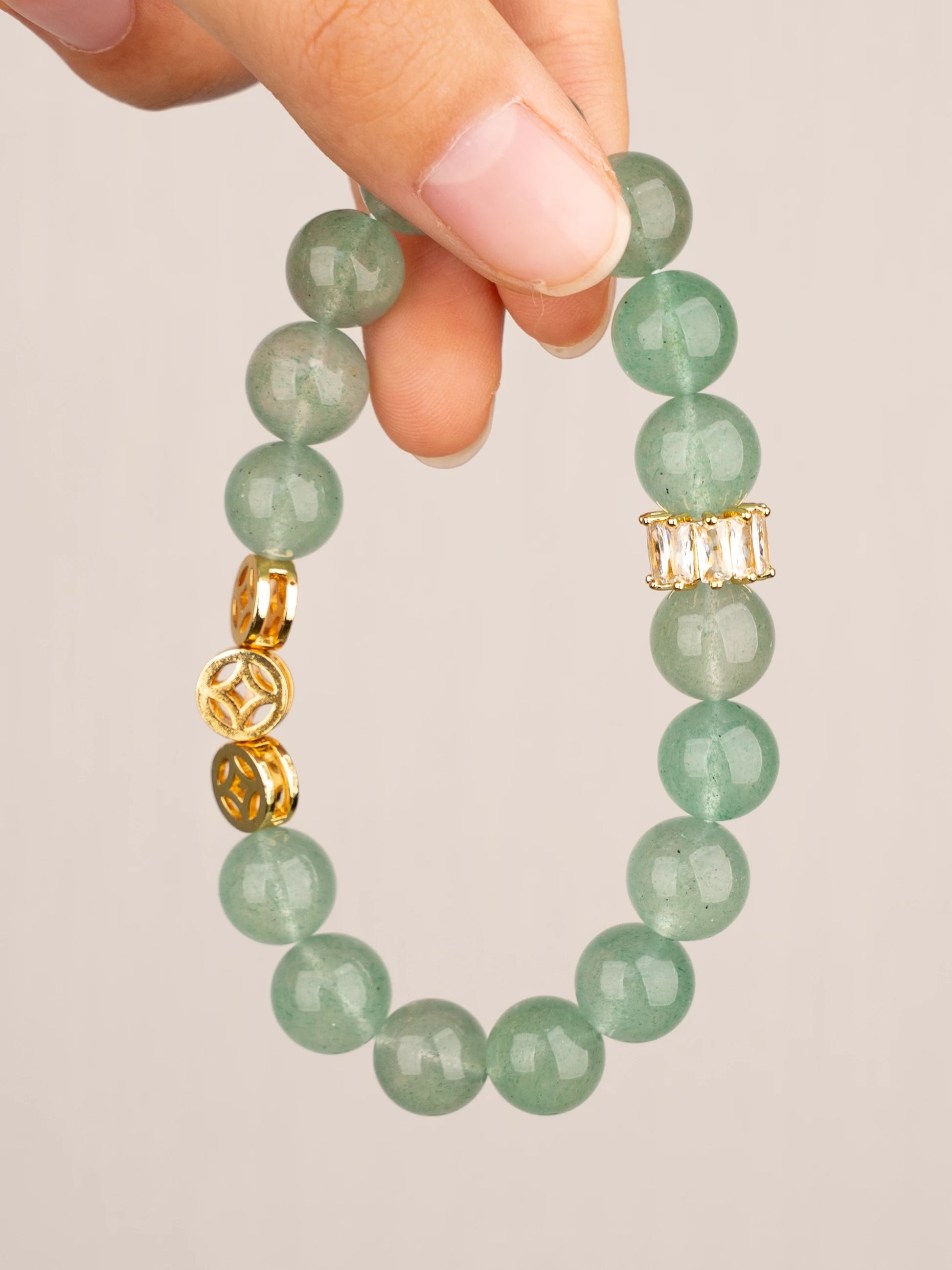 SENLLY Green Serenity - Beaded Stretch Bracelet with Green Strawberry Quartz, Handmade Natural Stone Jewelry for Calm, Renewal & Gentle Balance