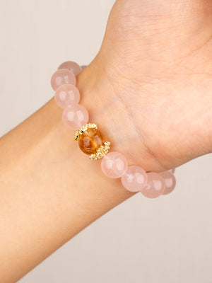SENLLY Rose Glow - Beaded Stretch Bracelet with Rose Quartz & Citrine Accent, Handmade Natural Stone Jewelry for Love, Joy & Emotional Balance