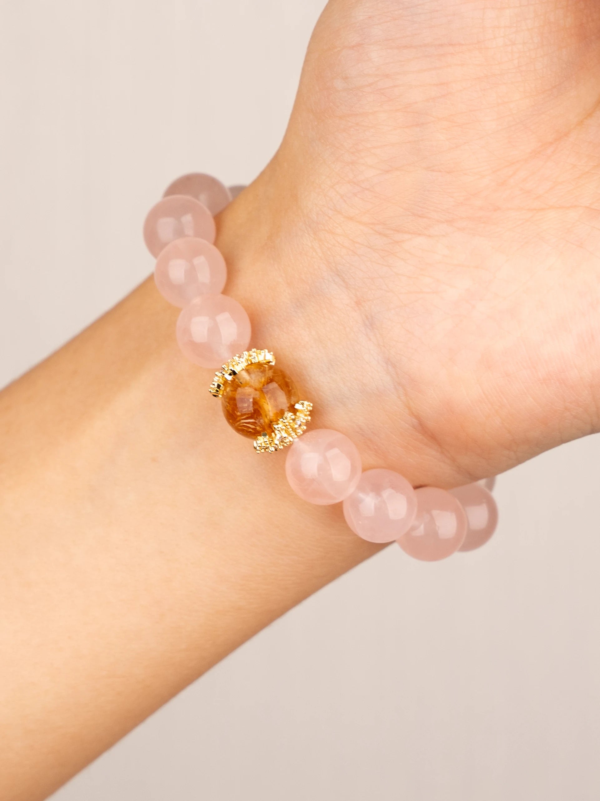 SENLLY Rose Glow - Beaded Stretch Bracelet with Rose Quartz & Citrine Accent, Handmade Natural Stone Jewelry for Love, Joy & Emotional Balance