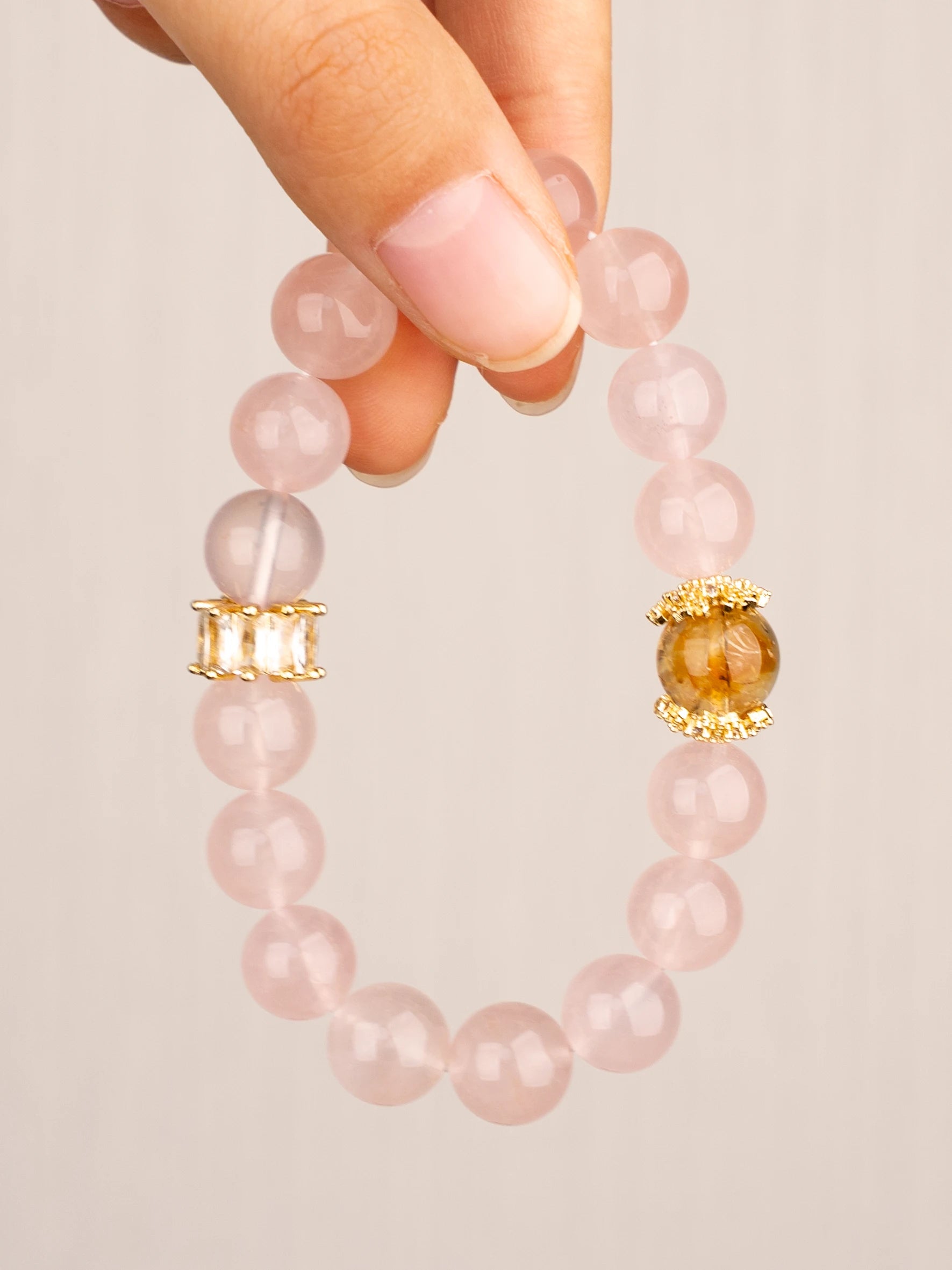 SENLLY Rose Glow - Beaded Stretch Bracelet with Rose Quartz & Citrine Accent, Handmade Natural Stone Jewelry for Love, Joy & Emotional Balance