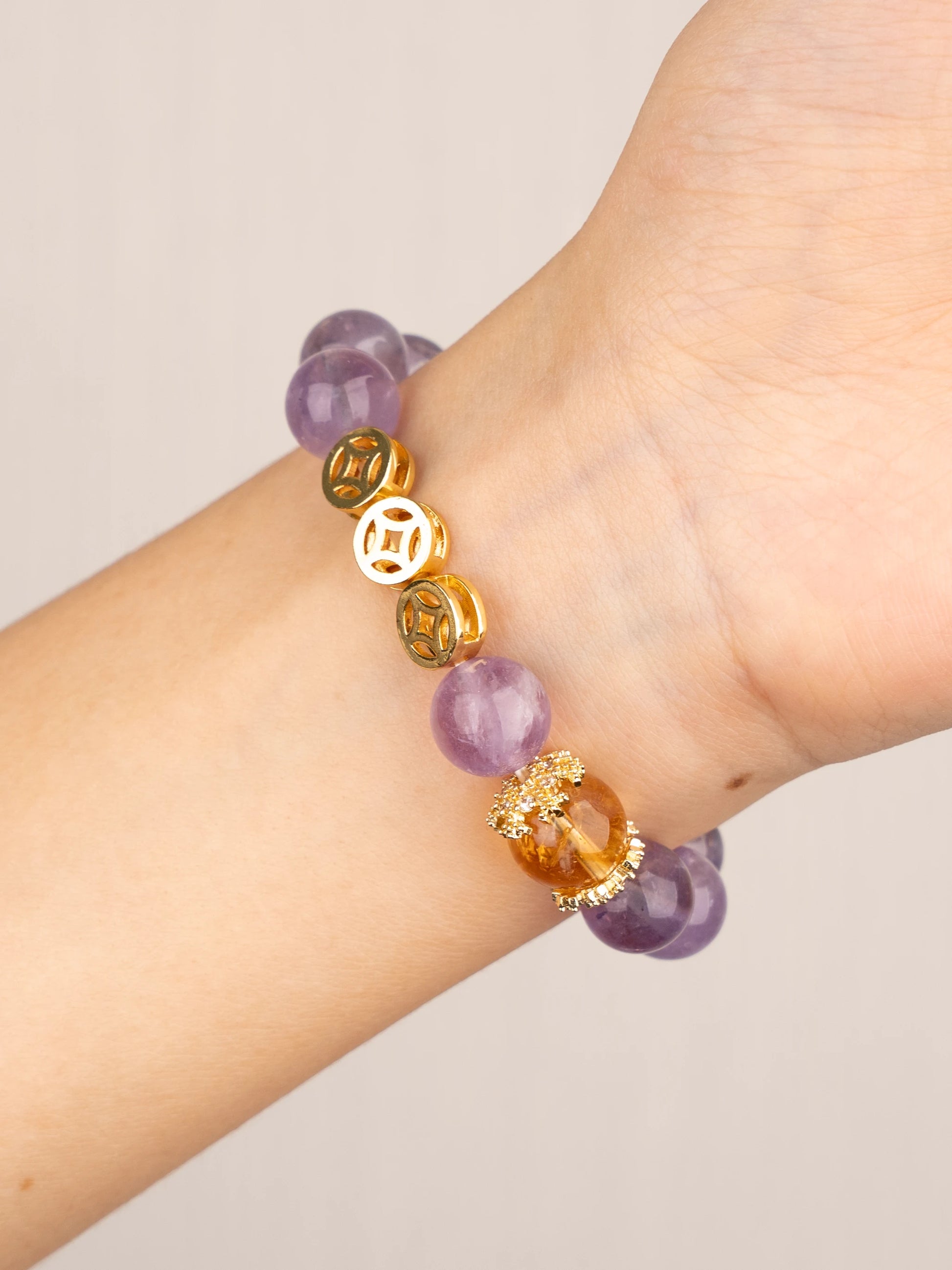 SENLLY Soft Dawn - Beaded Stretch Bracelet with Lavender Amethyst & Citrine, Handmade Natural Stone Jewelry for Clarity, Balance & Comfort