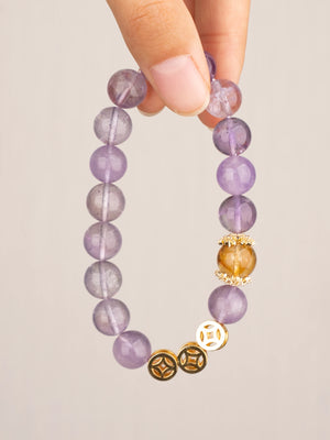 SENLLY Soft Dawn - Beaded Stretch Bracelet with Lavender Amethyst & Citrine, Handmade Natural Stone Jewelry for Clarity, Balance & Comfort
