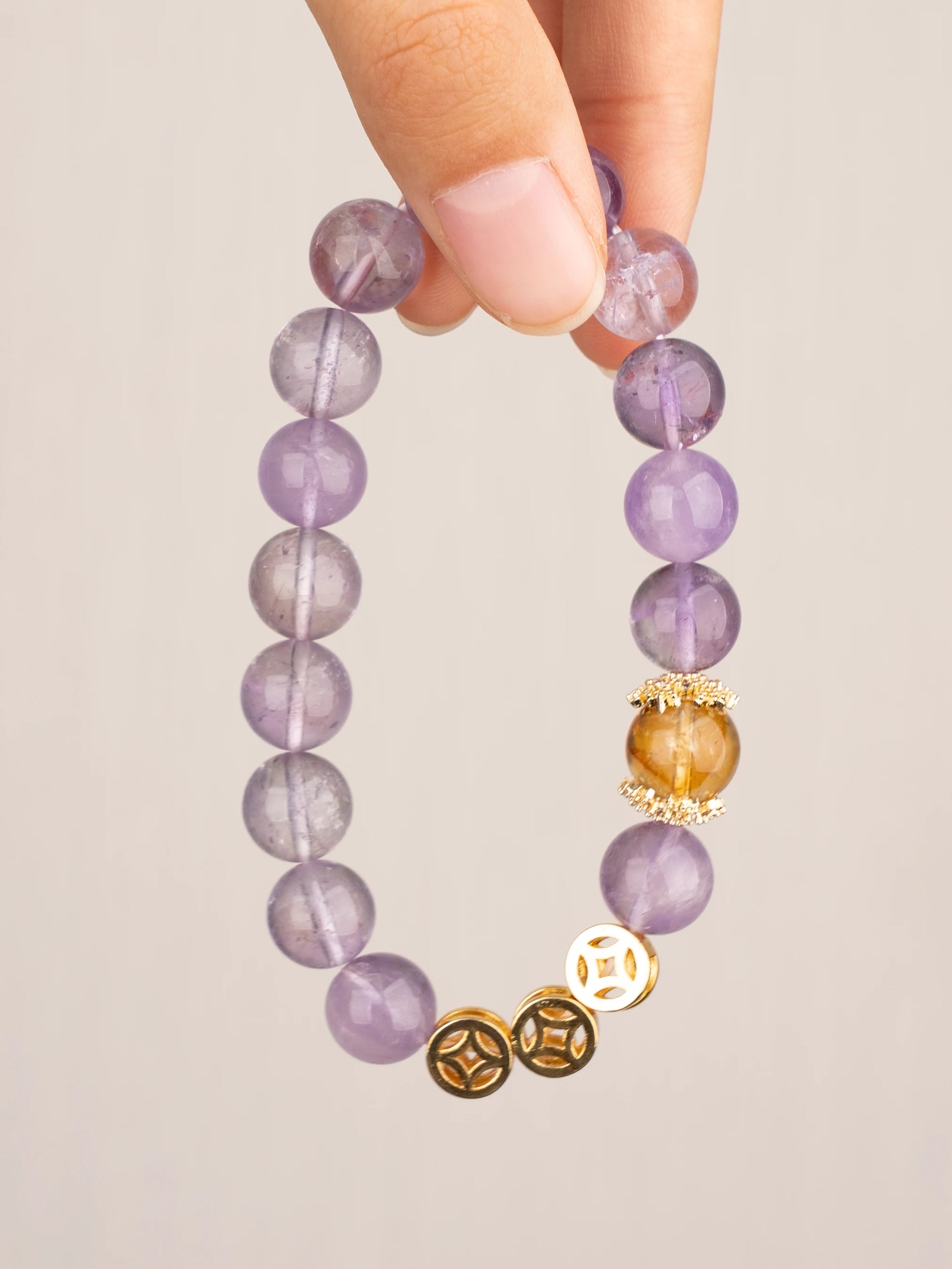 SENLLY Soft Dawn - Beaded Stretch Bracelet with Lavender Amethyst & Citrine, Handmade Natural Stone Jewelry for Clarity, Balance & Comfort