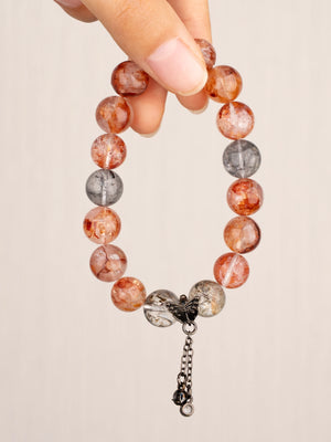 SENLLY Ember Wing - Beaded Stretch Bracelet with Red Hematoid Quartz, Black Herkimer Diamond & Black Gold Super Seven, Handmade Natural Stone Jewelry for Clarity, Strength & Balance