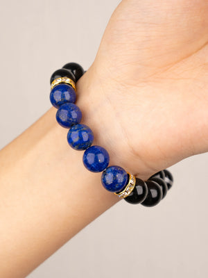 SENLLY Midnight Clarity - Beaded Stretch Bracelet with Lapis Lazuli & Black Agate, Handmade Natural Stone Jewelry for Focus, Confidence & Balance