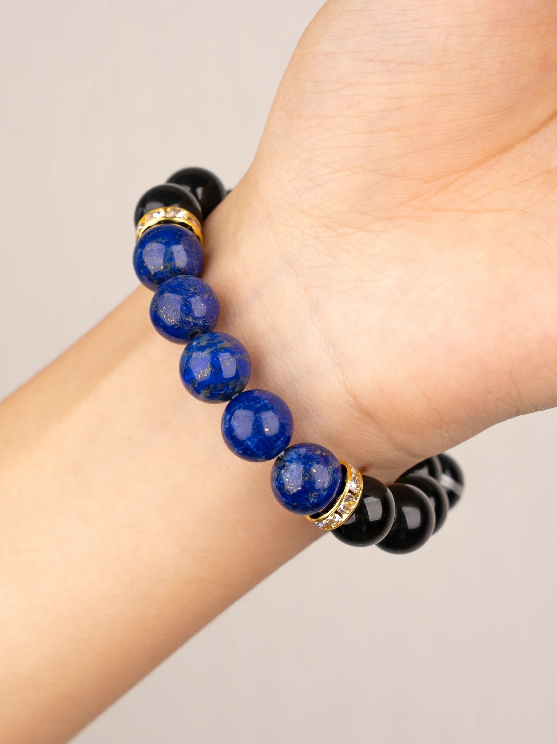 SENLLY Midnight Clarity - Beaded Stretch Bracelet with Lapis Lazuli & Black Agate, Handmade Natural Stone Jewelry for Focus, Confidence & Balance