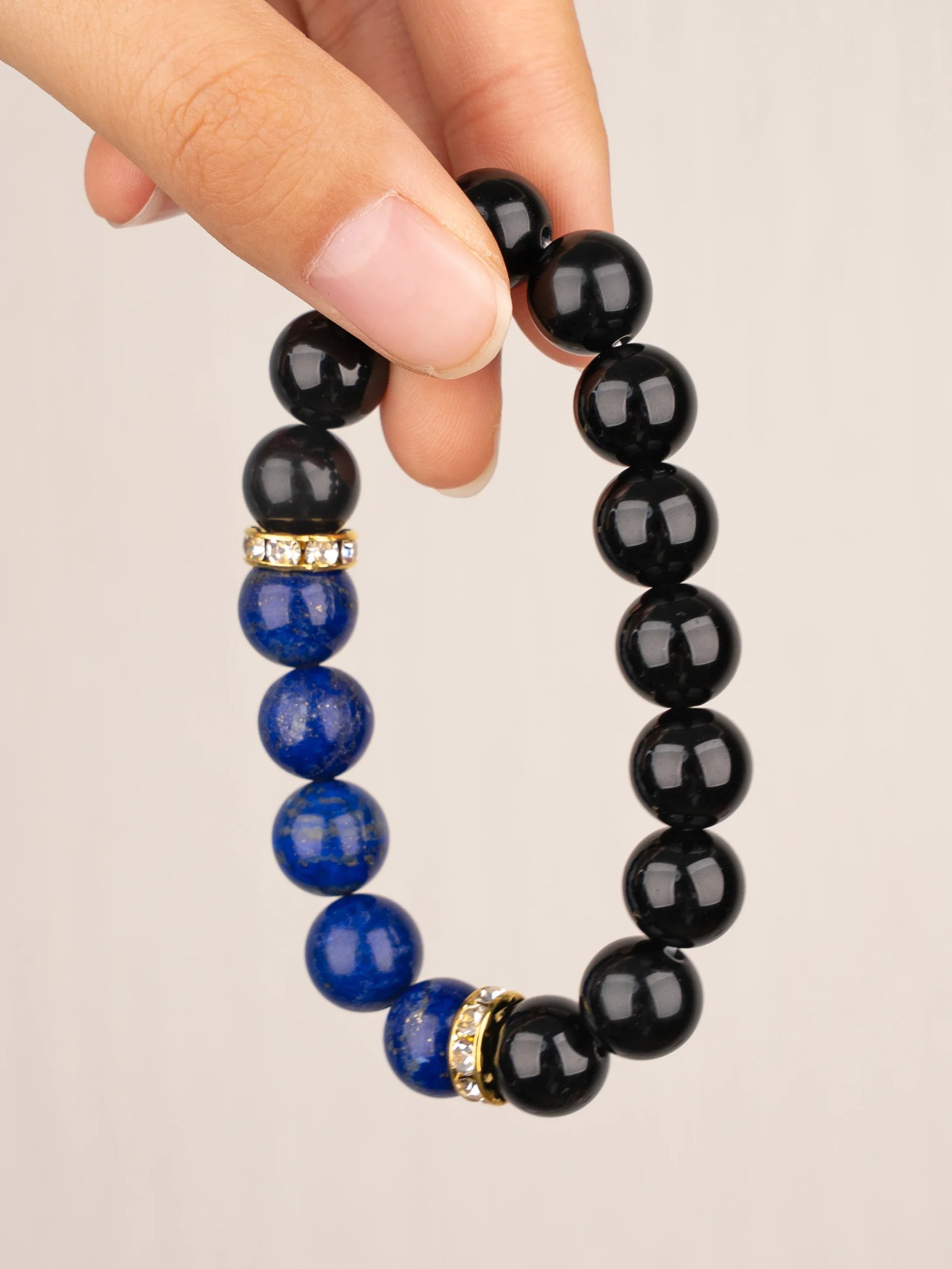 SENLLY Midnight Clarity - Beaded Stretch Bracelet with Lapis Lazuli & Black Agate, Handmade Natural Stone Jewelry for Focus, Confidence & Balance