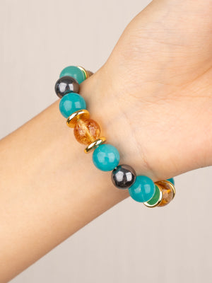 SENLLY Amber Tide - Beaded Stretch Bracelet with Amazonite, Citrine & Natural Hematite, Handmade Natural Stone Jewelry for Balance, Clarity & Renewal