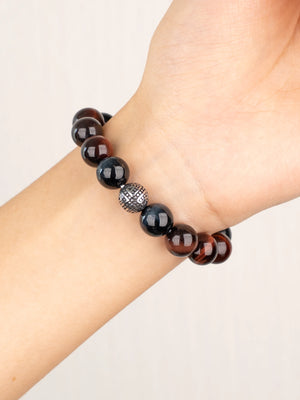 SENLLY Obsidian Vanguard - Beaded Stretch Bracelet with Natural Red & Blue Tiger Eye, Handcrafted Natural Stone Jewelry for Strength, Focus & Grounding
