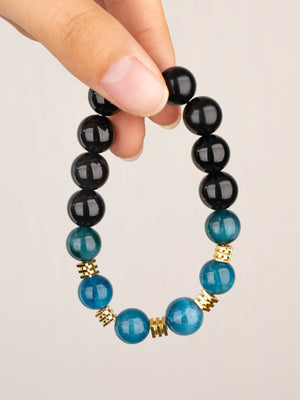 SENLLY Midnight Crest - Beaded Stretch Bracelet with Natural Blue Apatite & Black Agate, Handcrafted Natural Stone Jewelry for Focus, Balance & Modern Style
