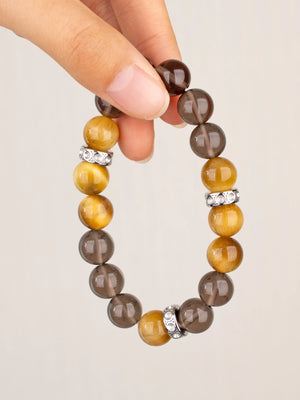SENLLY Golden Vanguard - Natural Tiger Eye & Smoky Quartz Beaded Bracelet, Handcrafted Natural Stone Jewelry for Strength, Stability & Confidence