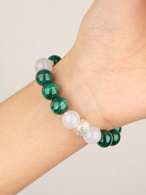 SENLLY Emerald Balance - Beaded Stretch Bracelet with Natural Malachite & White Agate, Handcrafted Natural Stone Jewelry for Grounding, Clarity & Emotional Harmony