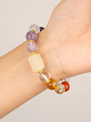 SENLLY Aurora Harmony - Beaded Stretch Bracelet with Natural Citrine, Amethyst & Rose Quartz, Handcrafted Natural Stone Jewelry for Calm, Clarity & Emotional Balance