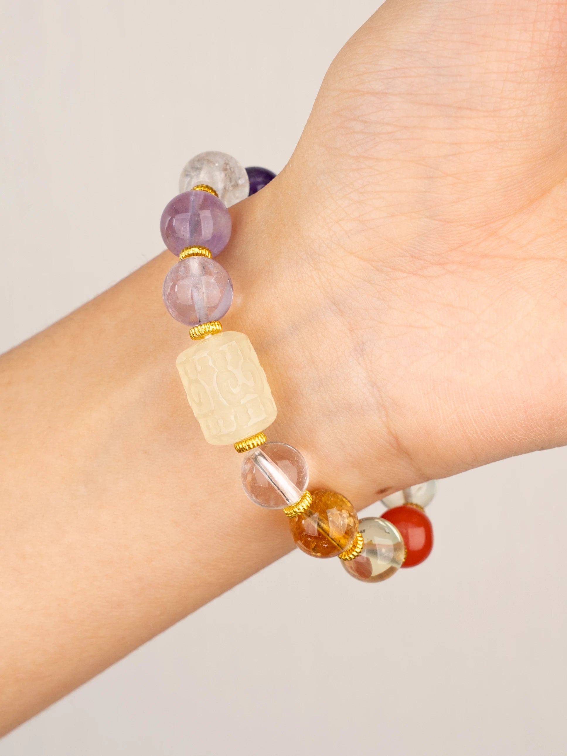 SENLLY Aurora Harmony - Beaded Stretch Bracelet with Natural Citrine, Amethyst & Rose Quartz, Handcrafted Natural Stone Jewelry for Calm, Clarity & Emotional Balance