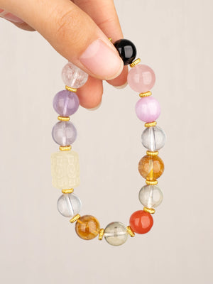 SENLLY Aurora Harmony - Beaded Stretch Bracelet with Natural Citrine, Amethyst & Rose Quartz, Handcrafted Natural Stone Jewelry for Calm, Clarity & Emotional Balance