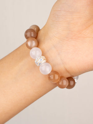 SENLLY Warm Serenity - Beaded Stretch Bracelet with Natural Sunstone & White Agate, Handcrafted Natural Stone Jewelry for Warmth, Clarity & Emotional Balance