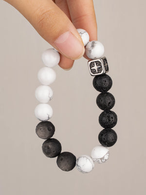 SENLLY Shadow Axis - Beaded Stretch Bracelet with Natural Lava Rock, Howlite & Silver Obsidian, Handcrafted Natural Stone Jewelry for Strength, Clarity & Grounding