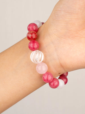 SENLLY Rosy Harmony - Beaded Stretch Bracelet with Natural Rhodonite, Rose Quartz & Clear Quartz, Handcrafted Natural Stone Jewelry for Love, Balance & Emotional Healing