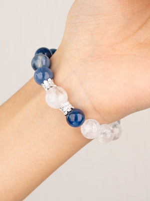 SENLLY Azure Insight - Beaded Stretch Bracelet with Natural Kyanite & Azeztulite, Handcrafted Natural Stone Jewelry for Clarity, Focus & Inner Calm