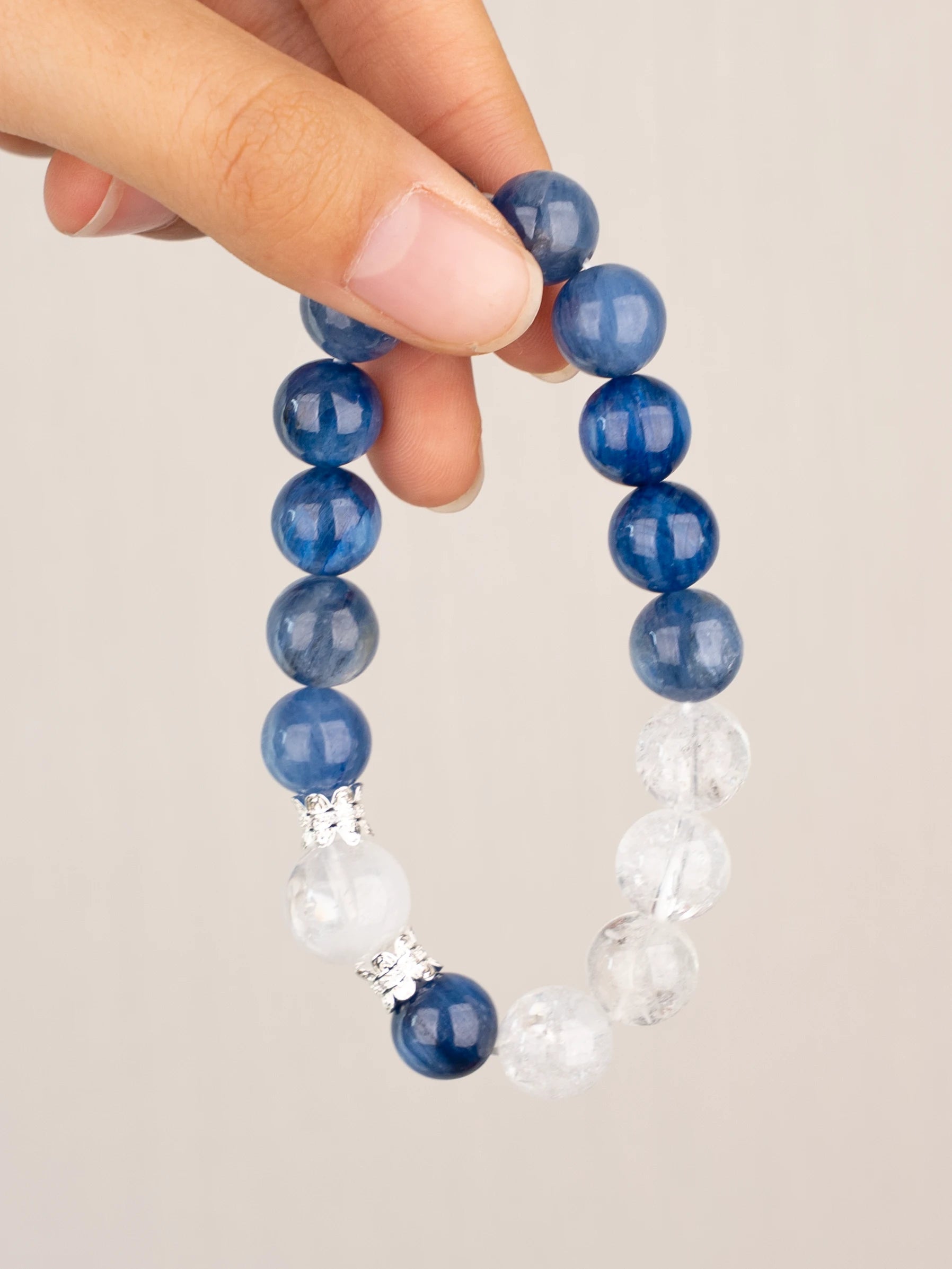SENLLY Azure Insight - Beaded Stretch Bracelet with Natural Kyanite & Azeztulite, Handcrafted Natural Stone Jewelry for Clarity, Focus & Inner Calm