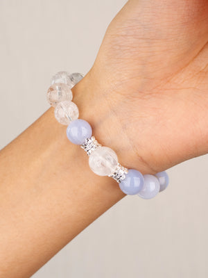 SENLLY Soft Horizon - Beaded Stretch Bracelet with Natural Blue Lace Agate & Azeztulite, Handcrafted Natural Stone Jewelry for Calm, Clarity & Emotional Balance
