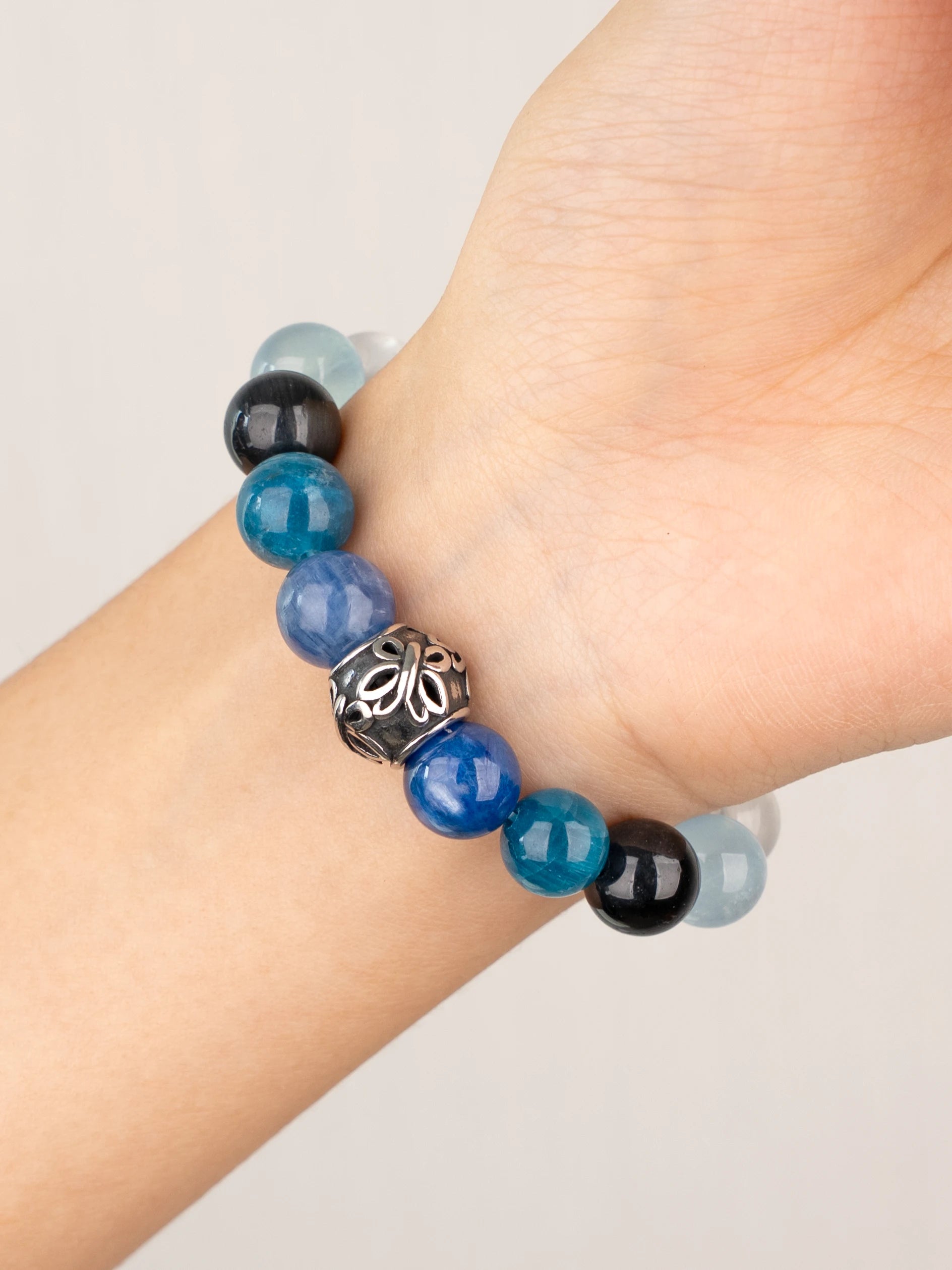 SENLLY Deep Tide - Beaded Stretch Bracelet with Natural Blue Tiger Eye, Kyanite & Aquamarine, Handcrafted Natural Stone Jewelry for Clarity, Confidence & Balance