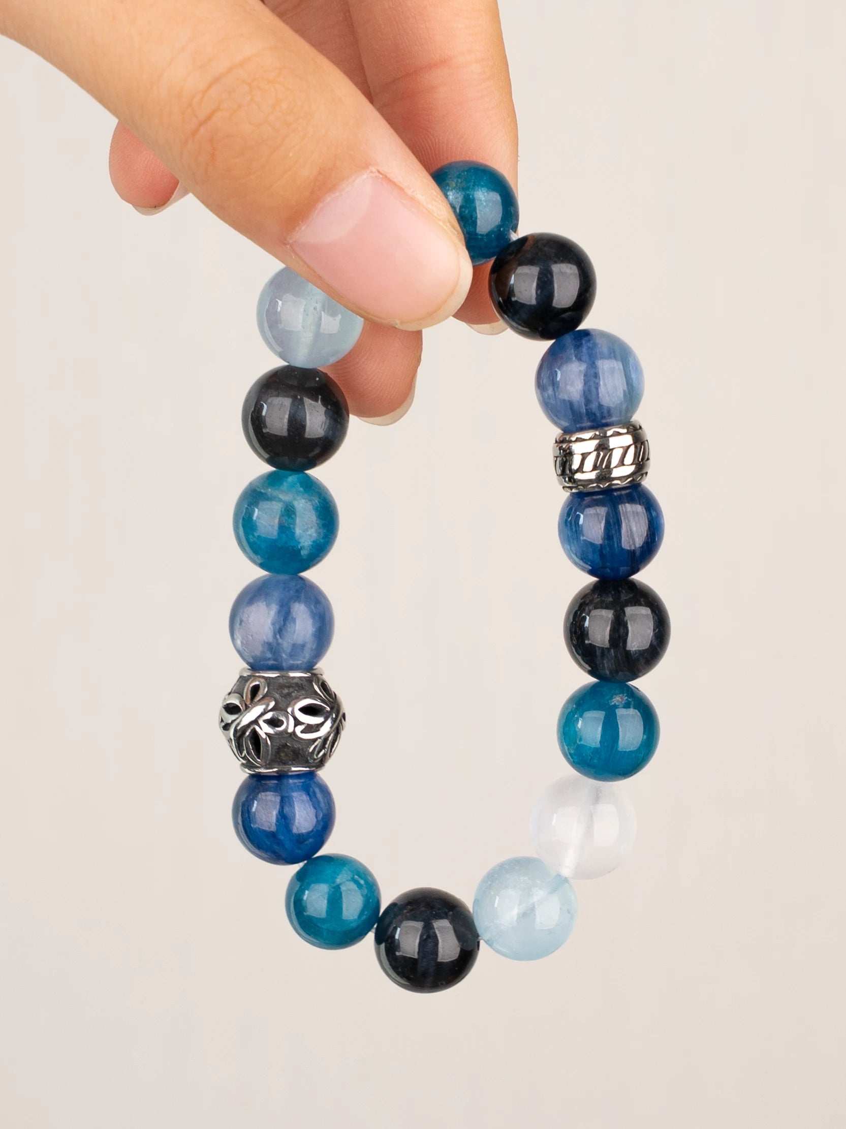 SENLLY Deep Tide - Beaded Stretch Bracelet with Natural Blue Tiger Eye, Kyanite & Aquamarine, Handcrafted Natural Stone Jewelry for Clarity, Confidence & Balance