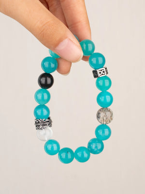 SENLLY Aqua Haven - Beaded Stretch Bracelet with Natural Amazonite, White Agate & Black Herkimer Diamond, Handcrafted Natural Stone Jewelry for Clarity, Balance & Refreshing Style