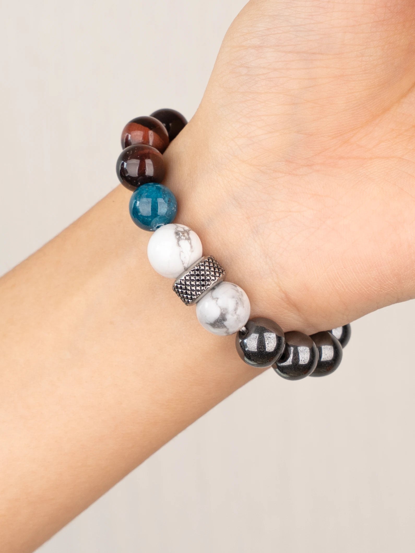 SENLLY Grounded Energy - Natural Red Tiger Eye, Kyanite, Howlite, Lava Rock & Hematite Beaded Bracelet, Handcrafted Stretch Stone Jewelry for Strength, Balance & Focus