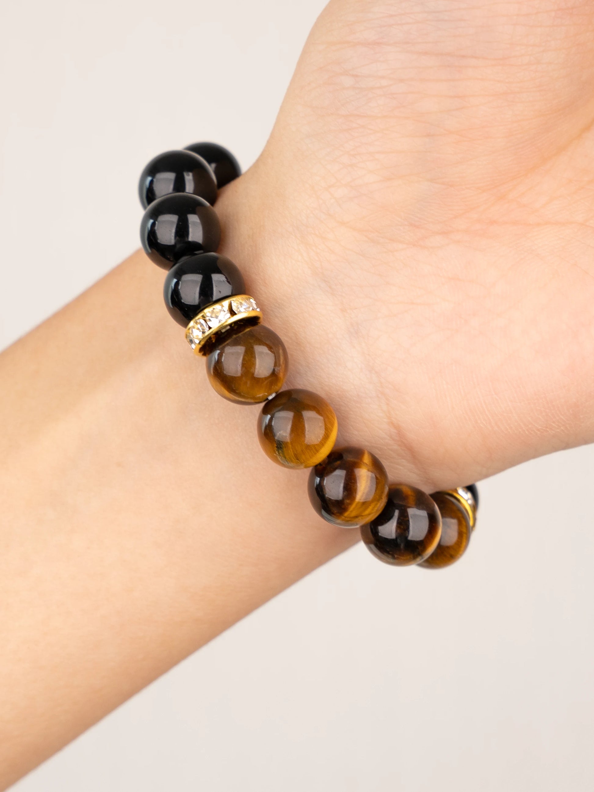 SENLLY Midnight Guardian - Beaded Stretch Bracelet with Black Agate & Tiger Eye, Handmade Natural Stone Jewelry for Protection, Balance & Focus