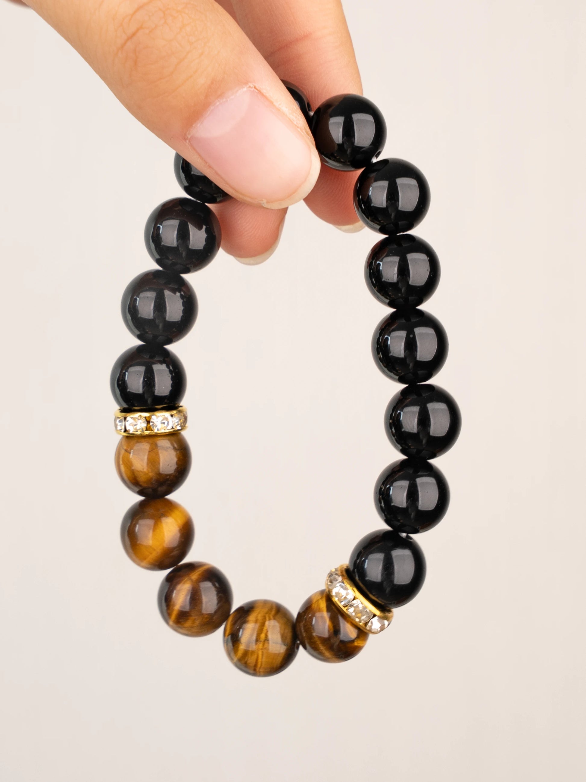 SENLLY Midnight Guardian - Beaded Stretch Bracelet with Black Agate & Tiger Eye, Handmade Natural Stone Jewelry for Protection, Balance & Focus